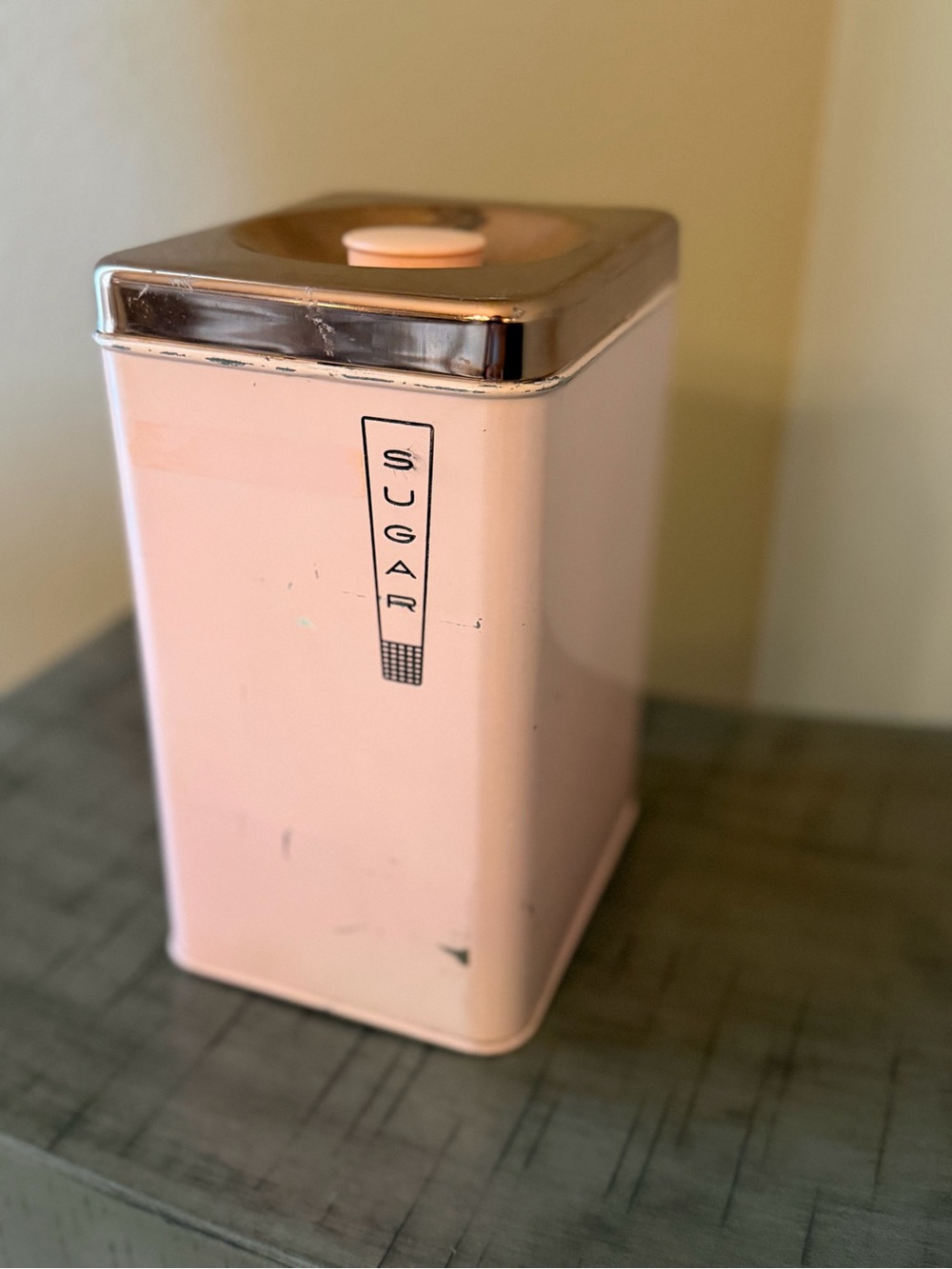 Vintage Lincoln BeautyWare Pink Metal Sugar Canister Mid Century Kitchen Decor